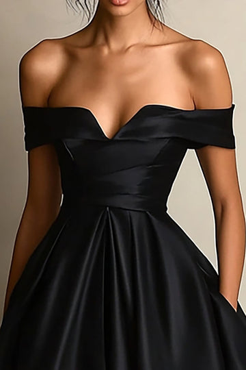 Off The Shoulder High Low A Line Black Tie Dress